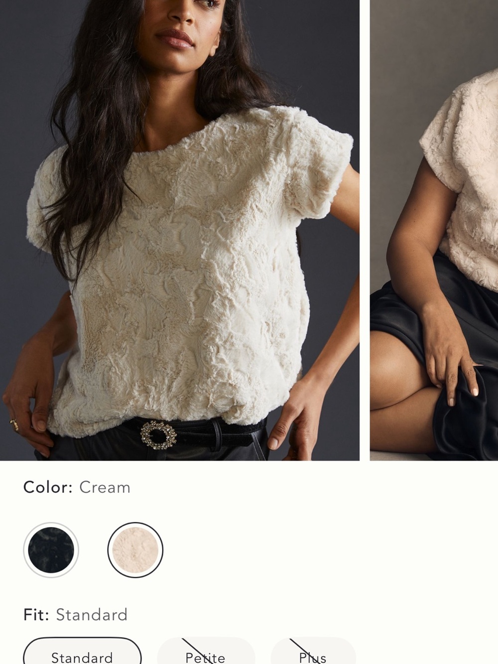 Anthropologie Cream Faux-Fur Short-Sleeve Shirt